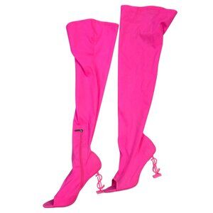 Cape Robbin Celebrate size 10 Pink thigh high peep toe dollar sign heel stretch